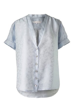 ASITA SAHABI short sleeved blouse in ice blue silk jacquard