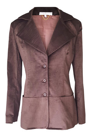 slim fitted long blazer in dark brown velvet cord