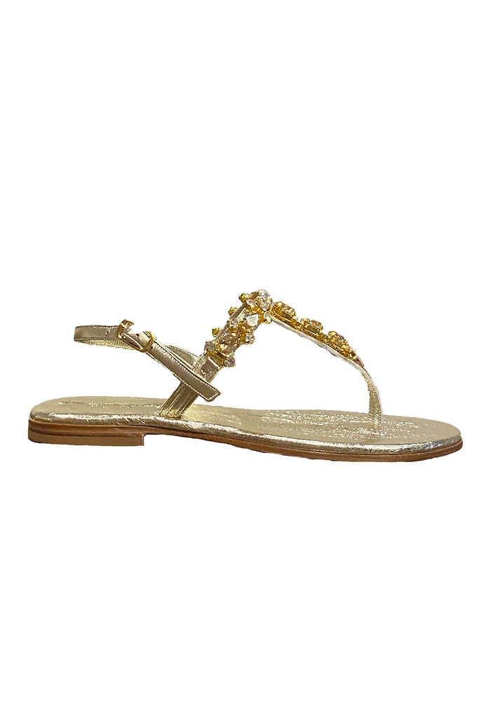 Golden Capri leather thong sandals with swarowski stones VITTORIA ...