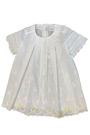 ASITA SAHABI white cotton dress for girls with yellow birds and pleats