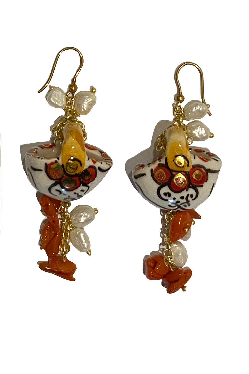 Ohrringe mit Perlen, Korallen und bemalter Keramik PETRA | ASITA SAHABI