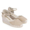 6 cm high cream colored closed suede leather toe wedge.