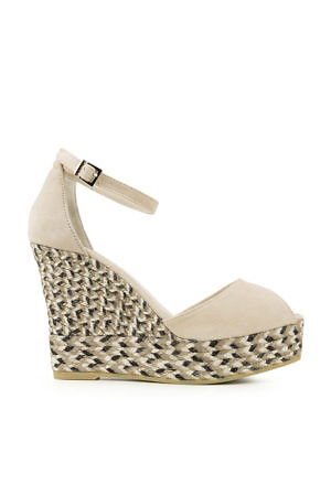 Light beige sued leather wedge espadrilles with multicolored heels SPIGA ANTE CREME