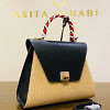 JADISE Sicily | big black and red colored joyful bag in leather and raffia SABRINA