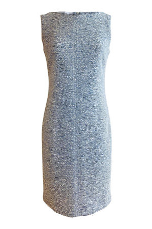 Etuikleid JESSICA in blau-cremefarbenem Bouclé | blaues Bouclé-Kleid