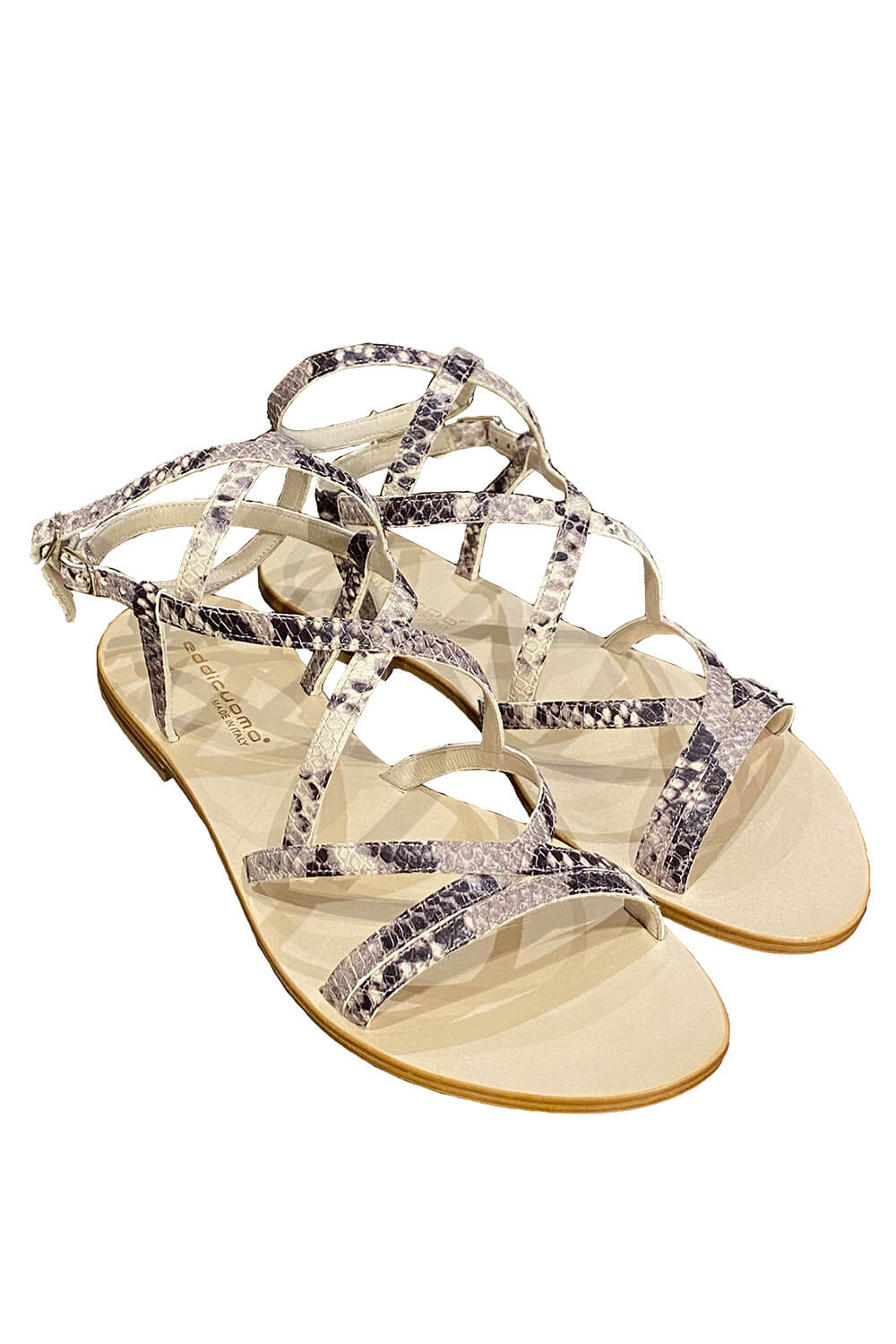 flat EDDICUOMO gladiator sandals in python printed leather | ASITA SAHABI