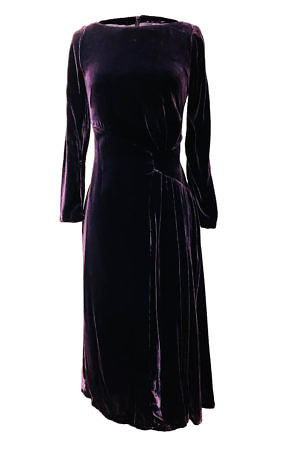 midi dress in violet silk velvet LOREN | violet cocktail dress