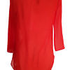 coral red silk chiffon and jersey top with 3/4 sleeves ANKE