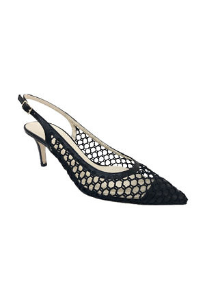 GIOVANNA GRAZZINI slingback sandals in black mesh and leather with 5 cm penny heels