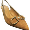 cognac colored MODA DI FAUSTO slingback pumps in suede leather with golden charms