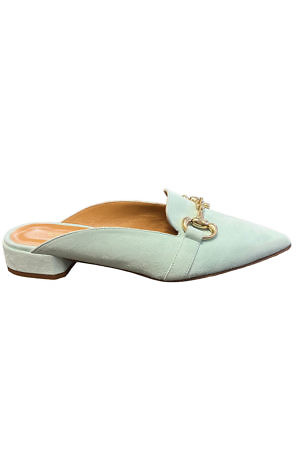 sea green colored MODA DI FAUSTO slipper with golden charm