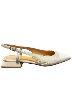 MODA DI FAUSTO flat slingback sandals in ivory and platinum nappa leather