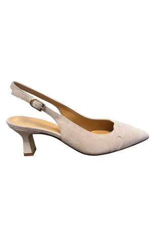 nude colored MODA DI FAUSTO slingback pumps in suede leather with chain pattern detail