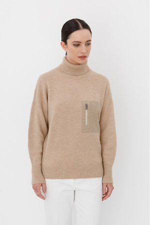 CAPPELLINI by PESERICO | beige turtleneck sweater with a patch pocket