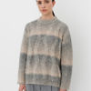 CAPPELLINI by PESERICO | grey and beige striped cable knit sweater in a cashmere alpaca & fine merino blend with golden metallic yarn