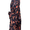 black and orange silk dress in floral crêpe de chine with 3/4-sleeves, V-neck a belted waist ANAIS