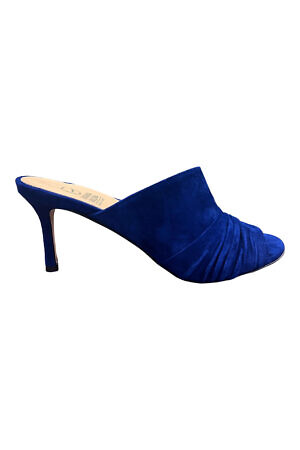 GIOVANNA GRAZZINI royal blue suede leather mules with pleated details SERENATA