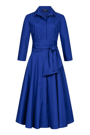 Marianna Déri | royal blue shirt dress in midi length with tie belt | worldwide shipping and high quality garments at asitasahabi.com