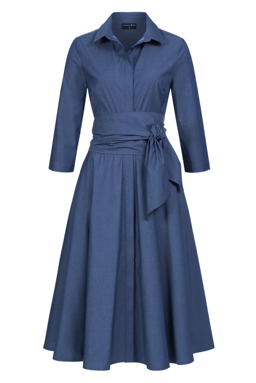 MARIANNA DÉRI | jeans blue shirt dress in midi length with tie belt