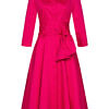 MARIANNA DÉRI | fuchsia pink shirt dress in midi length with tie belt