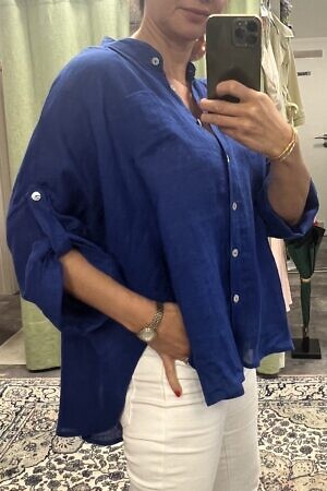 BLITZ POSITANO | over shaped blouse SANDRA in royal blue linen fabric