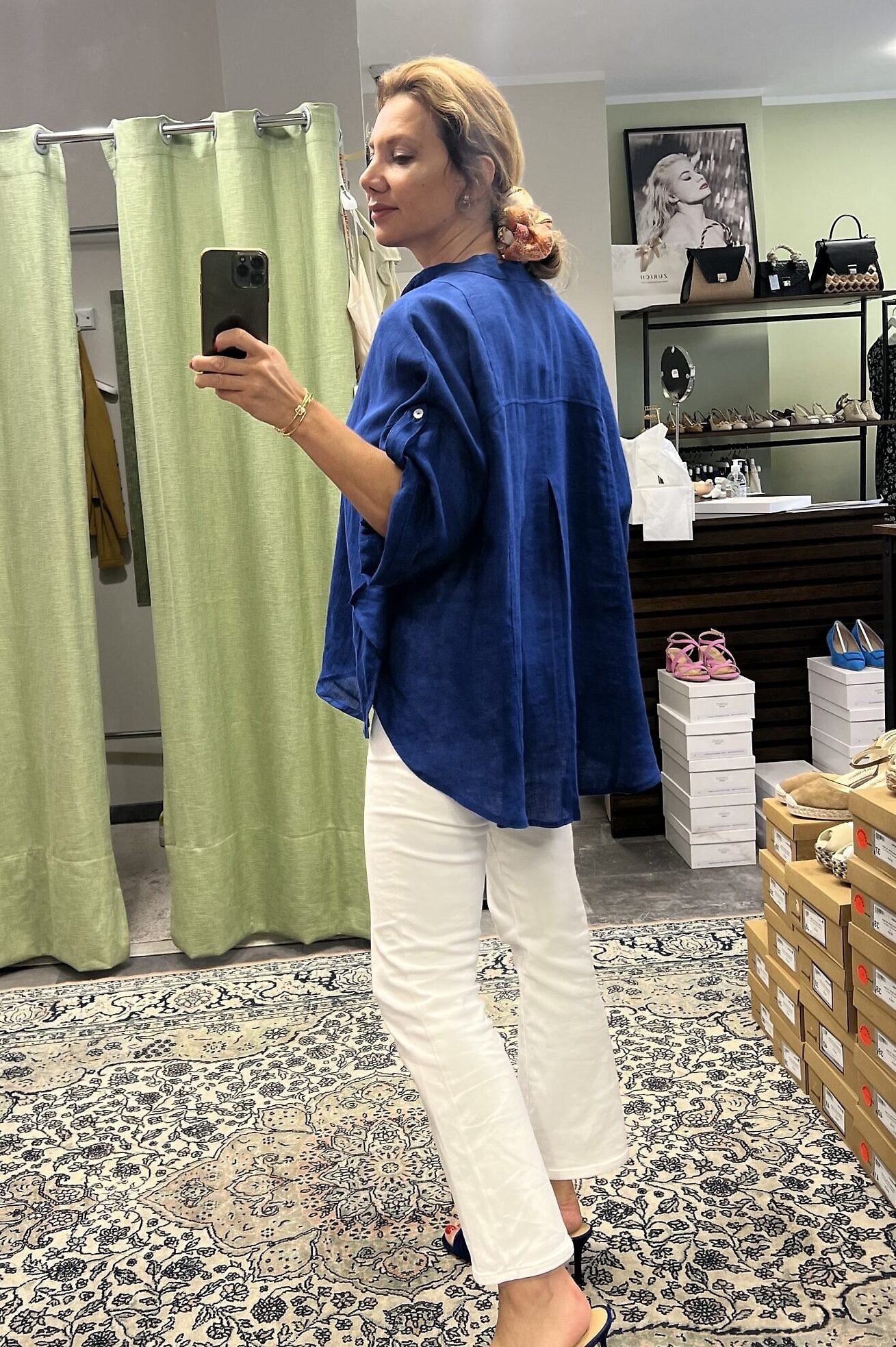 BLITZ POSITANO | over shaped blouse SANDRA in royal blue linen fabric