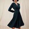 THE ABITO Milano | forest green A-line crêpe dress with V-neck, belt and pleated skirt | dark green fall midi-dress