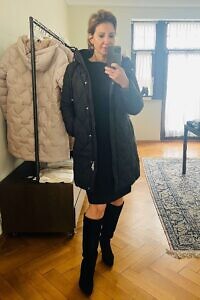 FUNK hooded black puffer parka with fake fur lining