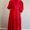 RALUCA MIHALCEANU flame red Carmen puffy dress with shoulder straps, voluminous off-the-shoulder sleevested and maxi length