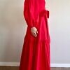 RALUCA MIHALCEANU flame red Carmen puffy dress with shoulder straps, voluminous off-the-shoulder sleevested and maxi length