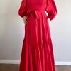 RALUCA MIHALCEANU flame red Carmen puffy dress with shoulder straps, voluminous off-the-shoulder sleevested and maxi length