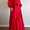 RALUCA MIHALCEANU flame red Carmen puffy dress with shoulder straps, voluminous off-the-shoulder sleevested and maxi length