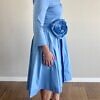 RALUCA MIHALCEANU light blue shirt dress in midi length with tie belt and detachable rose accessory