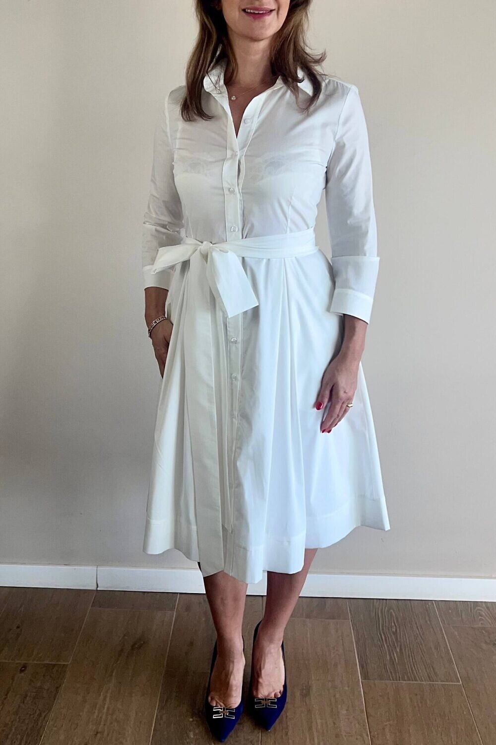 RALUCA MIHALCEANU white shirt dress in midi length with tie belt