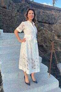 RALUCA MIHALCEANU white midi shirtwaist dress in burnout lace fabric