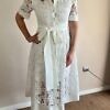 RALUCA MIHALCEANU white midi shirtwaist dress in burnout lace fabric