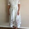 RALUCA MIHALCEANU white midi shirtwaist dress in burnout lace fabric