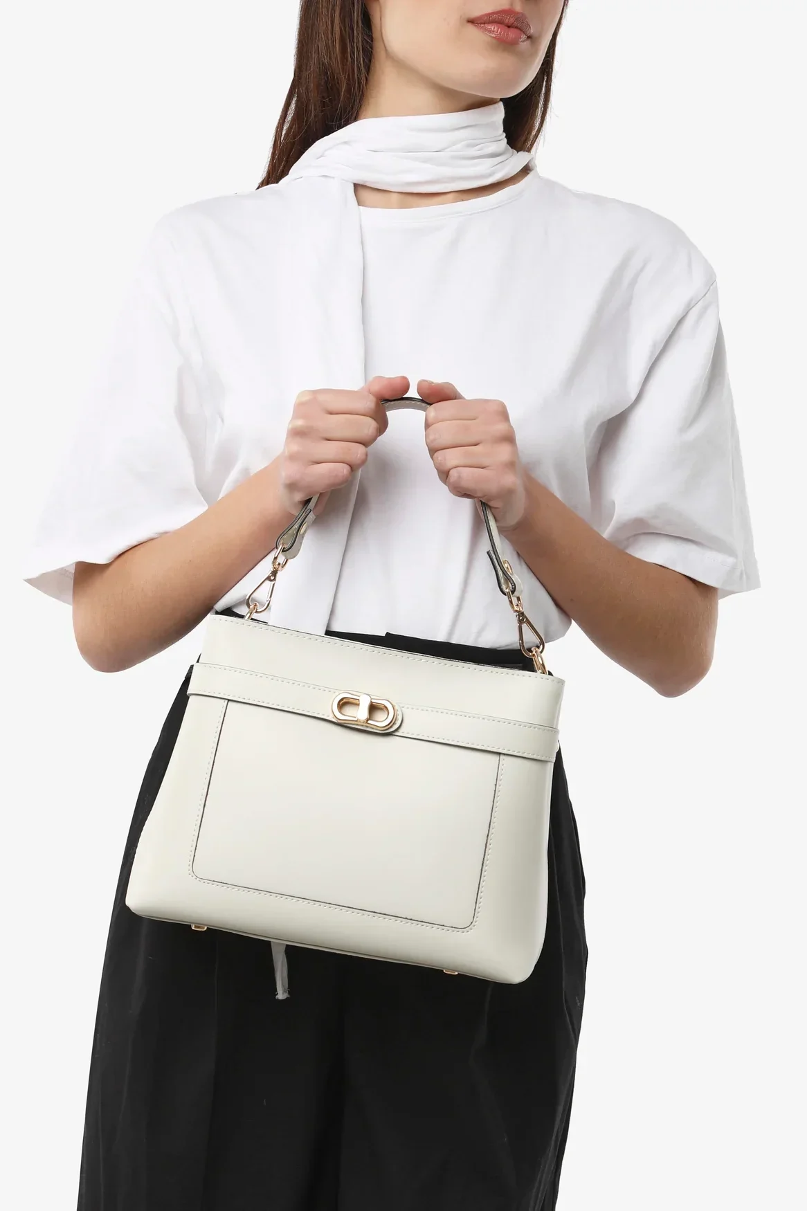 GIANNI NOTARO | medium sized ivory leather hand bag MINDIE