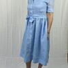 RALUCA MIHALCEANU light blue shirt maxi dress made of Italian ramie with tie belt and underdress