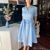 RALUCA MIHALCEANU light blue shirt maxi dress made of Italian ramie with tie belt and underdress