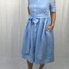 RALUCA MIHALCEANU light blue shirt maxi dress made of Italian ramie with tie belt and underdress