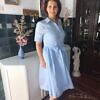 RALUCA MIHALCEANU light blue shirt maxi dress made of Italian ramie with tie belt and underdress