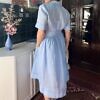 RALUCA MIHALCEANU light blue shirt maxi dress made of Italian ramie with tie belt and underdress