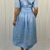 RALUCA MIHALCEANU light blue shirt maxi dress made of Italian ramie with tie belt and underdress