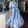 RALUCA MIHALCEANU light blue shirt maxi dress made of Italian ramie with tie belt and underdress