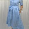 RALUCA MIHALCEANU light blue shirt maxi dress made of Italian ramie with tie belt and underdress