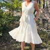 RALUCA MIHALCEANU white cotton dress in midi length with ruffles and tie belt